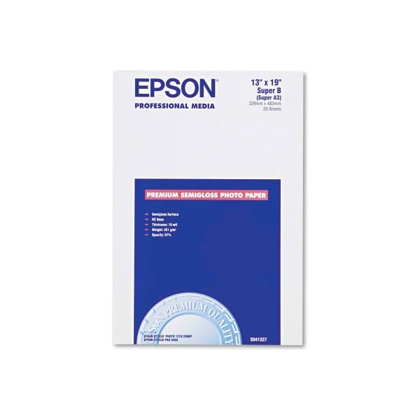 Epson Semi-Gloss Premium Photo Paper, 13in x 19in, White, 20 Sheets/Pack S041327 - main